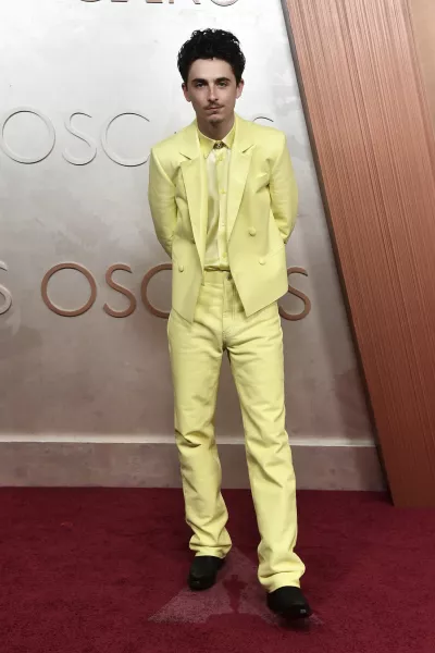 Timothee Chalamet arrives at the Oscars on Sunday, March 2, 2025, at the Dolby Theatre in Los Angeles. (Photo by Richard Shotwell/Invision/AP)