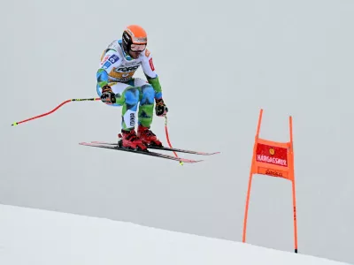 Alpine Skiing - FIS Alpine Ski World Cup - Men's Downhill Training - Val Gardena, Italy - December 16, 2025 Slovenia's Miha Hrobat in action during training REUTERS/Angelika Warmuth