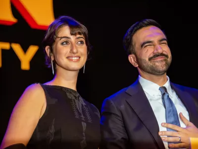 Zohran Mamdani, New York City mayoral candidate, and his wife Rama Duwaji during an election night event at The Brooklyn Paramount Theater in the Brooklyn borough of New York, US, on Tuesday, Nov. 4, 2025. Mamdani won a historic victory to become the city's 111th mayor defeating independent mayoral candidate Andrew Cuomo and Republican mayoral candidate Curtis Sliwa.Election Night For Zohran Mamdani At Brooklyn Paramount, NYC, United States - 05 Nov 2025,Image: 1050685656, License: Rights-managed, Restrictions:, Model Release: no