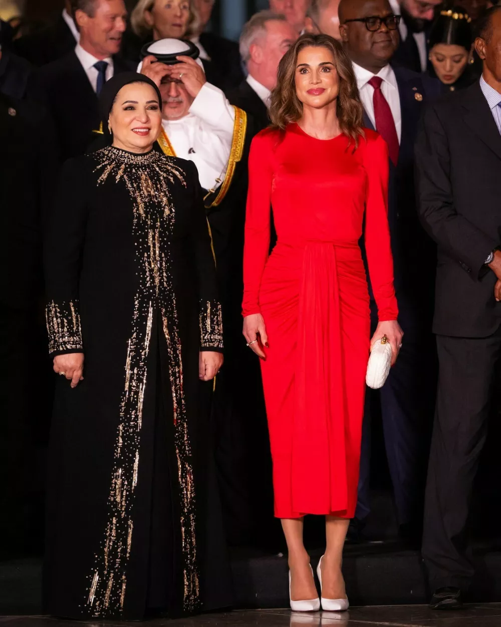 Queen Rania Al Abdullah and Egyptian President's wife Entissar El Sisi (left) attend the opening ceremony of the Grand Egyptian Museum (GEM). In Cairo, Egypt, on November 1st, 2025.,Image: 1050024446, License: Rights-managed, Restrictions:, Model Release: no