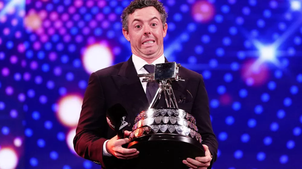 Rory McIlroy receives the BBC Sports Personality of the Year 2025 award in Salford, England, Thursday Dec. 18, 2025. (David Davies/PA via AP)