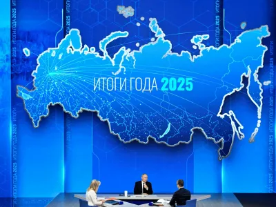 Russian President Vladimir Putin holds his annual end-of-year press conference in Moscow, Russia December 19, 2025. Alexander Nemenov/Pool via REUTERS