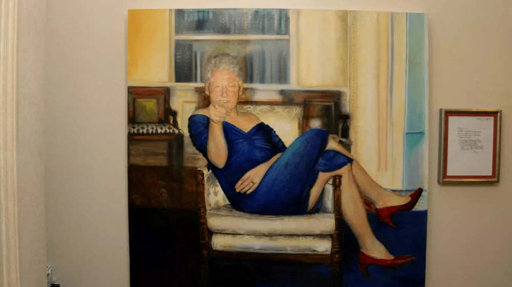 A painting of former U.S. President Bill Clinton wearing a dress is displayed inside the Manhattan home of Jeffrey Epstein in this image from the estate of late financier and convicted sex offender Jeffrey Epstein, released by the Department of Justice in Washington, D.C., U.S., on December 19, 2025. U.S. Justice Department/Handout via REUTERS  THIS IMAGE HAS BEEN SUPPLIED BY A THIRD PARTY   TPX IMAGES OF THE DAY    THIS PICTURE WAS PROCESSED BY REUTERS TO ENHANCE QUALITY. AN UNPROCESSED VERSION HAS BEEN PROVIDED SEPARATELY.