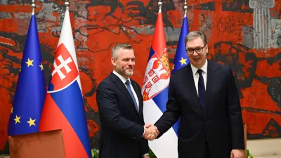 21 December 2025, Serbia, Belgrade: Slovak President Peter Pellegrini (L) meets with Serbian President Aleksandar Vucic at the Palace of Serbia in Belgrade. Photo: Martin Medňansk&yacute;/TASR/dpa