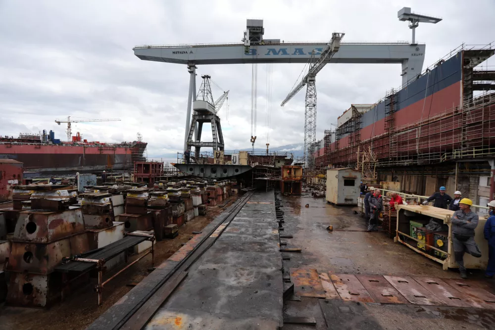 12.05.2021., Rijeka - Brodogradiliste 3 maj. Polaganje kobilice za polarni istrazivacki kruzer Eclipse ll. Nazocio je premijer Andrej Plenkovic, ministri Oleg Butkovic i Tomislav Coric, gradonacelnik Vojko Obersnel, zamjenik Marko Filipovic i direktor 3 maja Edi Kucan, te predstavnici narucitelja broda.rr Photo: Goran Kovacic/PIXSELL