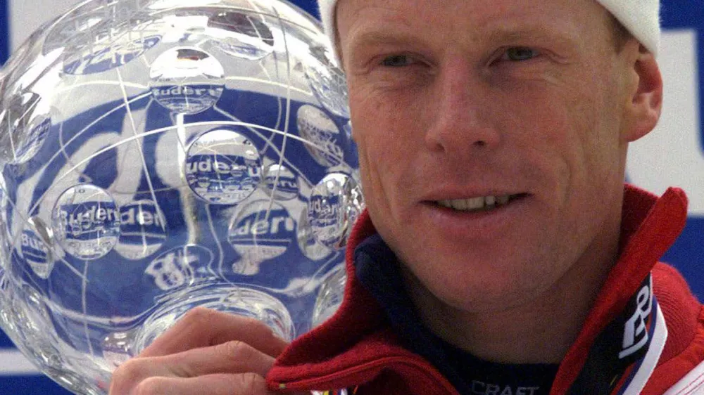 Norwegian ski ace Bjoern Daehlie, shown in this March 20 1999 photo, the world's leading cross-country skier, will miss this year's season due to a back operation, his manager announced in Oslo, Thursday Nov. 11, 1999.(AP Photo/ Knut Falch/Scanpix)