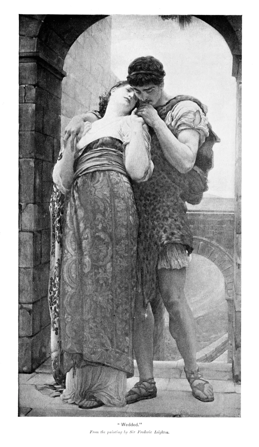 "Wedded" by artist Fredric Leighton. Engraving published 1894. Original edition is from my own archives. Copyright has expired and is in Public Domain.