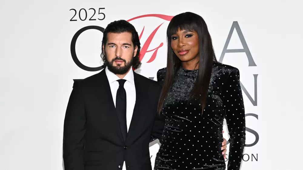 FILE - Andrea Preti, left, and Venus Williams attend the CFDA Fashion Awards, hosted by The Council of Fashion Designers of America, at The American Museum of Natural History on Monday, Nov. 3, 2025, in New York. (Photo by Evan Agostini/Invision/AP, File)