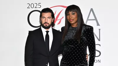 FILE - Andrea Preti, left, and Venus Williams attend the CFDA Fashion Awards, hosted by The Council of Fashion Designers of America, at The American Museum of Natural History on Monday, Nov. 3, 2025, in New York. (Photo by Evan Agostini/Invision/AP, File)
