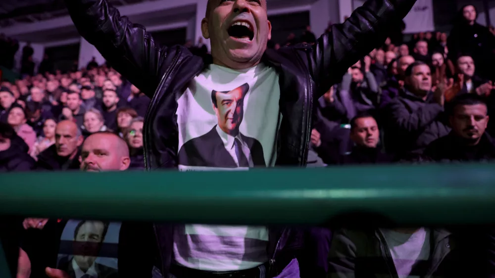 A supporter of Levizja Vetevendosje (Movement for Self-Determination) party shouts during an election rally, in Mitrovica, Kosovo December 17, 2025. Kosovo is to hold a snap parliamentary election on December 28, nearly a year after a political deadlock that prevented the formation of a new government. REUTERS/Valdrin Xhemaj
