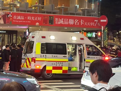 An ambulance stands outside Eslite Spectrum Nanxi store near Zhongshan station, following an incident in which several were injured after a person released smoke bombs and attacked bystanders, according to the government and local media, in Taipei, Taiwan, December 19, 2025. REUTERS/Ann Wang