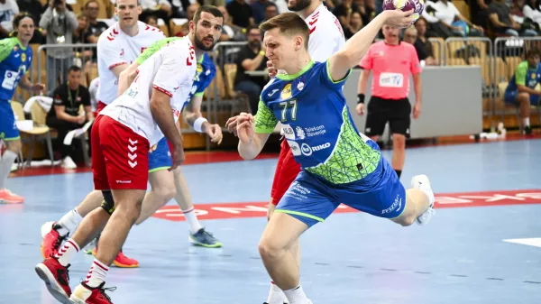 Domen Novak09.05.2024 - SLOVENIJA:&Scaron;VICA, kvalifikacijska tekma za svetovno prvenstvo v rokometu, Koper, Slovenija