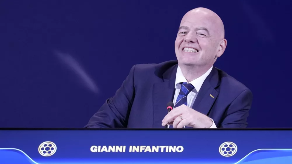 FIFA President Gianni Infantino smiles at the end of FIFA's 75th Congress at the Conmebol Convention Center in Luque, Paraguay, Thursday, May 15, 2025. (AP Photo/Fernando Calistro)