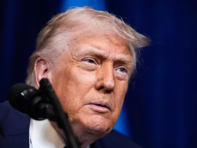 President Donald Trump speaks during a joint news conference with Ukraine's President Volodymyr Zelenskyy following a meeting at his Mar-a-Lago club, Sunday, Dec. 28, 2025, in Palm Beach, Fla. (AP Photo/Alex Brandon)