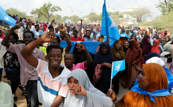 Somalis attend a demonstration after Israel became the first country to formally recognize the self-declared Republic of Somaliland as an independent and sovereign state, a decision that could reshape regional dynamics and test Somalia's longstanding opposition to secession, in Warta Nabada district of Mogadishu, Somalia, December 30, 2025. REUTERS/Feisal Omar