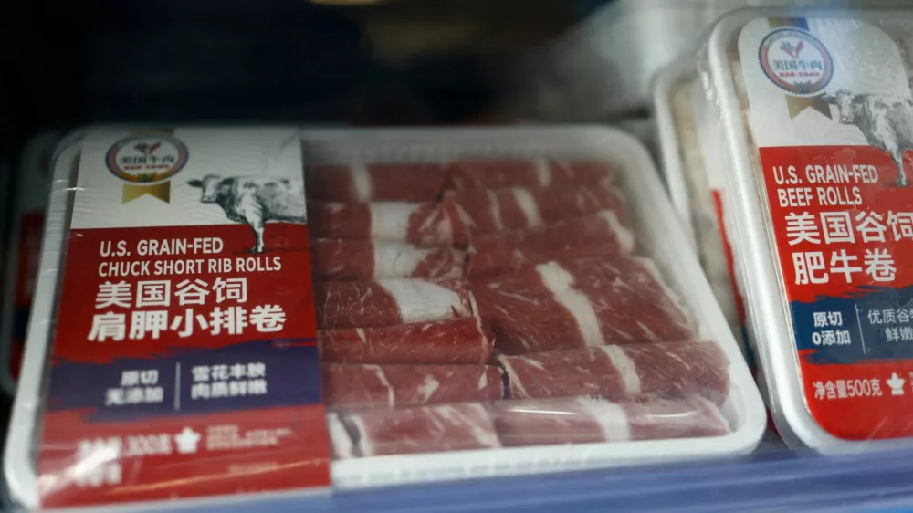 FILE PHOTO: Packs of frozen beef rib rolls imported from U.S. are pictured at a supermarket in Beijing, China April 9, 2025. REUTERS/Tingshu Wang/File Photo
