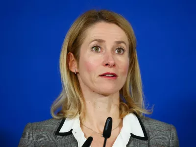 FILE PHOTO: European Union High Representative for Foreign Affairs and Security Policy and European Commission Vice-President Kaja Kallas attends a press conference after a European Group of Five (E5) defence ministers meeting, which includes Britain, France, Germany, Italy, and Poland, together with Kallas, to discuss additional aid for Ukraine, in Berlin, Germany, November 14, 2025. REUTERS/Christian Mang/File Photo