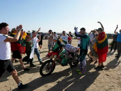 Rallying - Dakar Rally - Prologue - Yanbu, Saudi Arabia - January 3, 2026 Ht Rally Raid's Dovydas Karka reacts REUTERS/Stephane Mahe