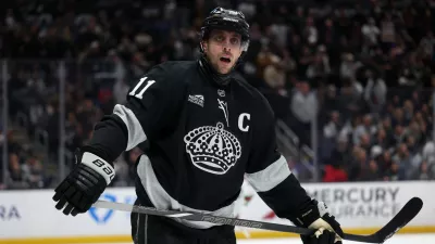 Jan 3, 2026; Los Angeles, California, USA; Los Angeles Kings center Anze Kopitar (11) looks on during overtime against the Minnesota Wild at Crypto.com Arena. Mandatory Credit: Kiyoshi Mio-Imagn Images