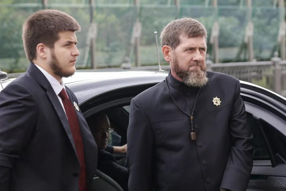 RUSSIA, MOSCOW - AUGUST 7, 2025: Ramzan Kadyrov (R), head of the Chechen Republic, and his son Adam are seen during an official visit by Mohammed bin Zayed Al Nahyan, president of the United Arab Emirates (UAE),Image: 1028130659, License: Rights-managed, Restrictions: * Switzerland And Russia Rights Out *, Model Release: no