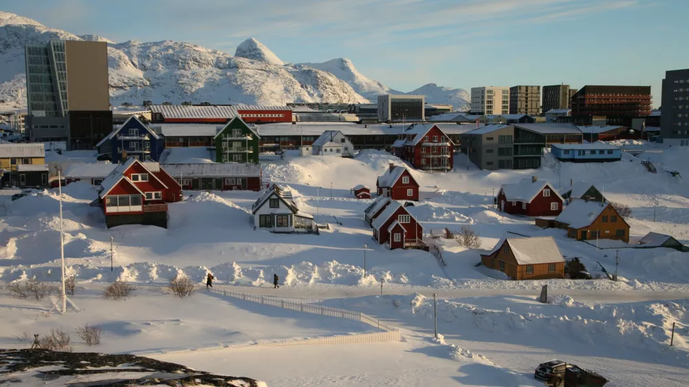 FILED - 04 February 2025, Greenland, Nuuk: View of a central part of the Greenlandic capital Nuuk with the Nuuk Center shopping and office complex (L). Seven European countries have voiced solidarity with Greenland as the United States threatens to annex the Arctic island, saying only Greenland and Denmark have the right to decide on its future. Photo: Steffen Trumpf/dpa