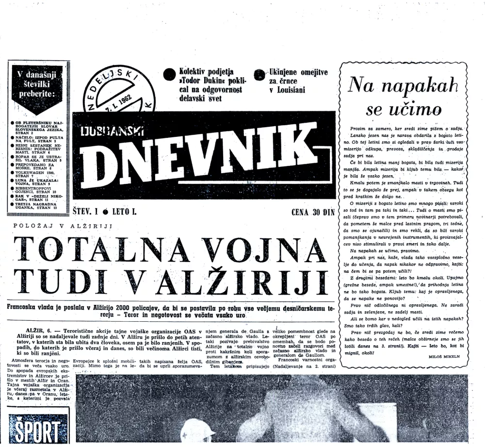 Nedeljski Dnevnik- prva &scaron;tevilka, časopis / Foto: 