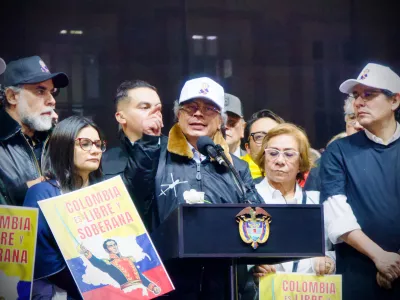 07 January 2026, Colombia, Bogota: Colombian President Gustavo Petro speaks at a rally in defence of national sovereignty in Bogot&aacute; after US President Donald Trump suggested the United States might intervene militarily in Colombia, days after US forces struck Venezuela and captured Venezuelan President Nicolas Maduro and his wife Cilia Flores. Photo: Isabella Bobadilla/LongVisual via ZUMA Press Wire/dpa