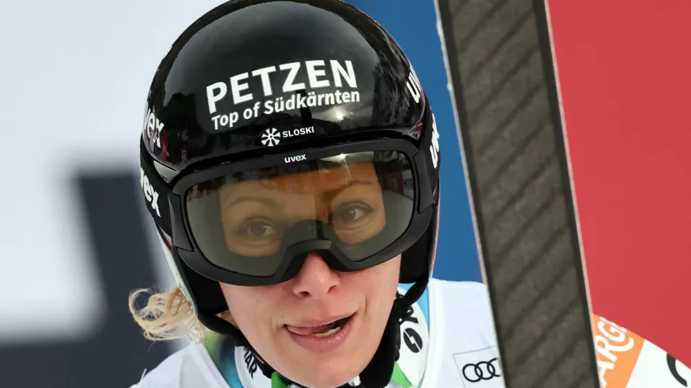 Alpine Skiing - FIS Alpine Ski World Cup - Women's Downhill - Val d'Isere, France - December 20, 2025 Slovenia's Ilka Stuhec reacts after her run REUTERS/Christian Hartmann