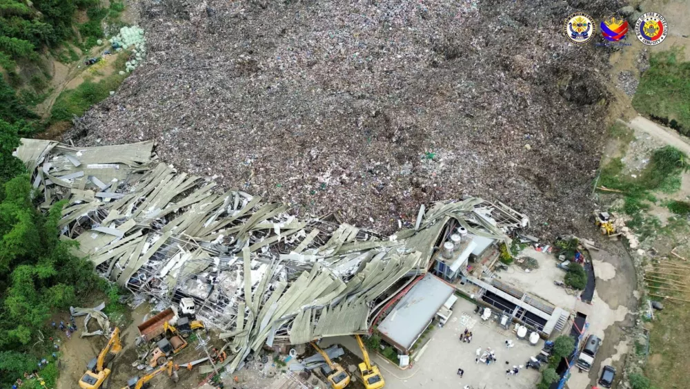 An aerial view of the collapsed landfill in Binaliw, Cebu City, Philippines, January 9, 2026. Bureau of Fire Protection - Cebu City Fire Station/Handout via REUTERS  THIS IMAGE HAS BEEN SUPPLIED BY A THIRD PARTY. MANDATORY CREDIT. NO RESALES. NO ARCHIVES. MUST NOT OBSCURE LOGO. BEST QUALITY AVAILABLE.