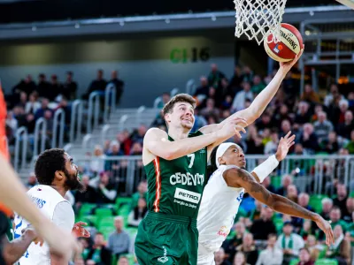 Luka Brajković in action during AdmiralBet ABA League 2025/2026 basketball match between Cedevita Olimpija (SLO) and Spartak Office Shoes (SRB) in SRC Stozice, Ljubljana, Slovenia on January 3, 2026