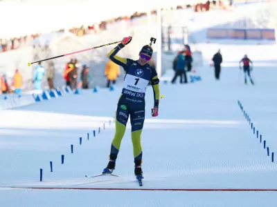 Biathlon - Biathlon World Cup - Oberhof, Germany - January 11, 2026 Sweden's Elvira Oeberg celebrates after winning the women's 10km pursuit REUTERS/Matthew Childs