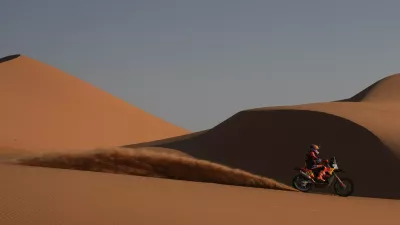 Rider Luciano Benavides competes during the eighth stage of the Dakar Rally with a start and finish at Wadi Ad Dawasir, Saudi Arabia, Monday, Jan.12, 2026. (AP Photo/Thibault Camus)