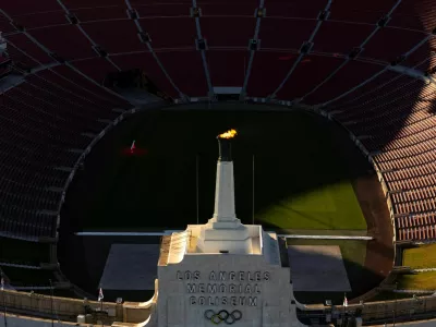Olympics - LA28 - Ceremonial lighting of the cauldron - LA Memorial Coliseum, Los Angeles, California, U.S. - January 13, 2026. Ceremonial lighting of the cauldron ahead of ticket registration launch. REUTERS/Daniel Cole