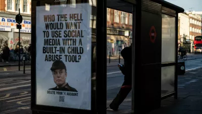 A bus stop displays a poster put in place by protest group Everyone Hates Elon, calling for a boycott of Elon Musk's social media platform X, in London, Britain, January 14, 2026. REUTERS/Chris J Ratcliffe