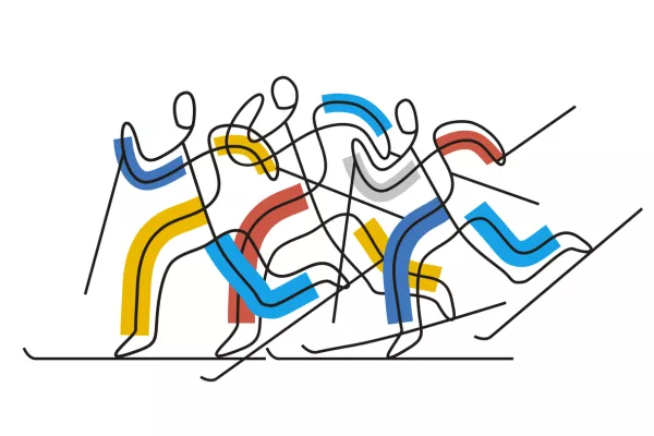 Decorative Illustration of nordic skiing competitors. Continuous line drawing design. Vector available. / Foto: Jiri Studnicky, Getty Images
