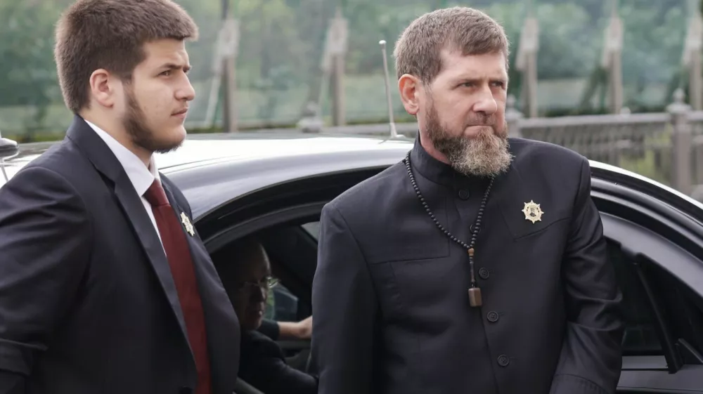 RUSSIA, MOSCOW - AUGUST 7, 2025: Ramzan Kadyrov (R), head of the Chechen Republic, and his son Adam are seen during an official visit by Mohammed bin Zayed Al Nahyan, president of the United Arab Emirates (UAE),Image: 1028130659, License: Rights-managed, Restrictions: * Switzerland And Russia Rights Out *, Model Release: no