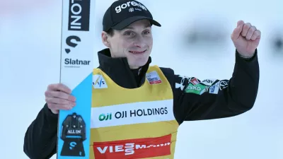 Ski Jumping - Ski Jumping World Cup - Sapporo, Japan - January 18, 2026 Slovenia's Domen Prevc reacts after the men's individual HS137 second round REUTERS/Issei Kato
