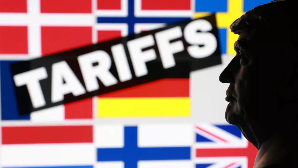 A 3D-printed miniature model of U.S. President Donald Trump and flags of eight European countries potentially facing U.S. tariffs after Trump said he may put a tariff on countries that do not support his plan for the United States to control Greenland, in this illustration taken January 17, 2026. REUTERS/Dado Ruvic/Illustration