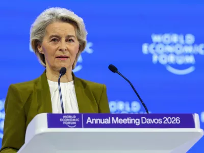European Commission President Ursula von der Layen speaks during the 56th annual World Economic Forum (WEF) meeting in Davos, Switzerland, January 20, 2026. REUTERS/Denis Balibouse