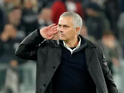 Soccer Football - Champions League - Group Stage - Group H - Juventus v Manchester United - Allianz Stadium, Turin, Italy - November 7, 2018 Manchester United manager Jose Mourinho gestures to Juventus fans after the match REUTERS/Stefano Rellandini