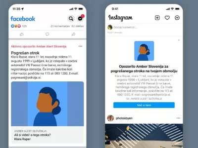 Vzorčni primer sporočila ob izginotju otroka in uporabi sistema Amber Alert 