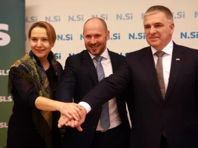 21.01.2026 - podpis sporazuma o sodelovanju NSI, Jernej Vrtovec,SLS Tina Bregant,Fokus Marko LotričFoto: Tomaž Skale