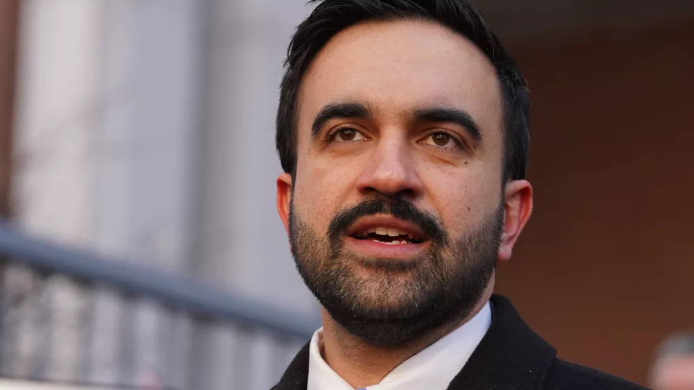 Mayor Zohran Mamdani speaks in front of members of the New York State Nurses Association union during a picket outside Mount Sinai West Hospital, Tuesday, Jan. 20, 2026, in New York. (AP Photo/Ryan Murphy)