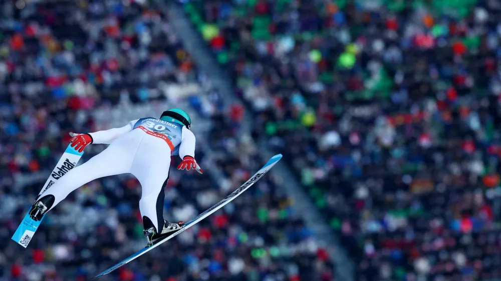 Ski Jumping - Ski Flying World Championships - Heini-Klopfer Ski Flying Hill, Oberstdorf, Germany - January 24, 2026 Slovenia's Domen Prevc in action during the men's individual HS235 trial round REUTERS/Kai Pfaffenbach