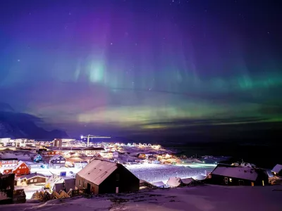 FILE - Aurora borealis, also known as the northern lights, is seen in the sky above Nuuk, Greenland, Tuesday, Jan. 20, 2026. (AP Photo/Evgeniy Maloletka, File)