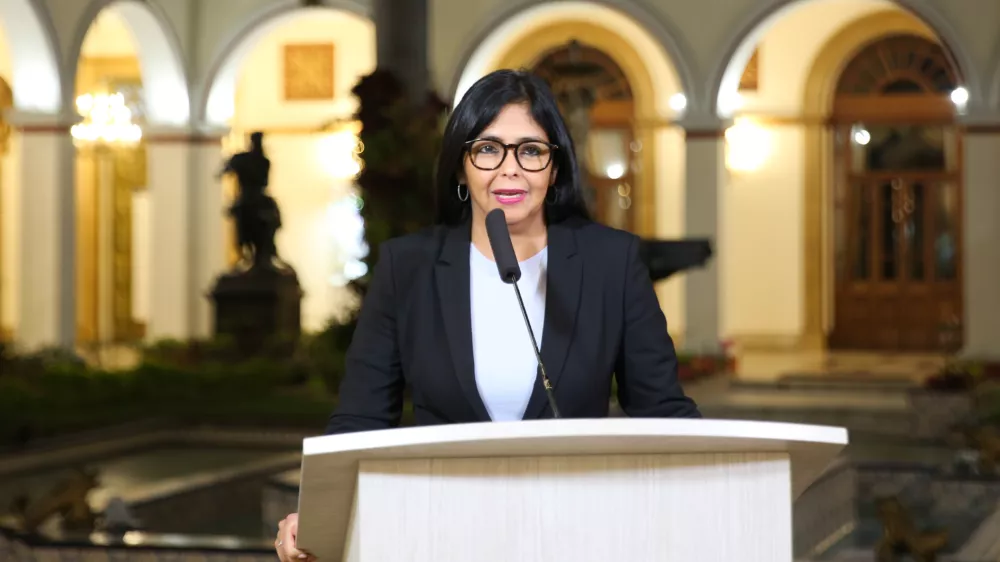 FILED - 07 March 2019, Venezuela, Caracas: Then Vice President of Venezuela Delcy Rodriguez speaks during a press conference at the government palace. Following the capture&nbsp;of Venezuelan head of state Nicolas Maduro by US special forces, his successor Delcy Rodriguez was sworn in as acting president. Photo: Marcelo Garcia/Prensa Miraflores/dpa