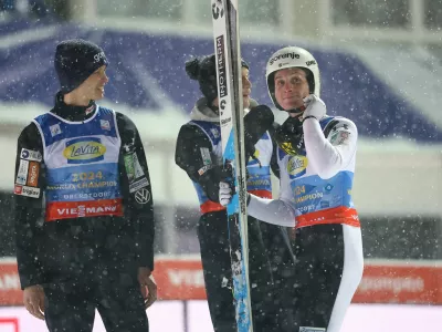 Ski Jumping - Ski Flying World Championships - Heini-Klopfer Ski Flying Hill, Oberstdorf, Germany - January 25, 2026 Slovenia's Domen Prevc reacts during the men's team HS235 second round REUTERS/Kai Pfaffenbach