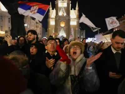 Students and other demonstrators gather for the first protest of the year, after months of rallies demanding political accountability and elections, following the deadly collapse at the city's railway station, in Novi Sad, Serbia, January 17, 2026. REUTERS/Zorana Jevtic