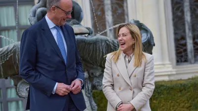 Italian Prime Minister Giorgia Meloni and German Federal Chancellor Friedrich Merz attend the Italy-Germany Intergovernmental Summit at Villa Doria Pamphilj.