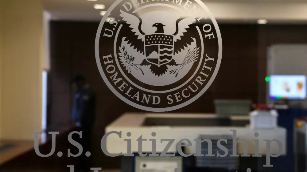 FILE PHOTO: The entrance to the U.S. Citizen and Immigration Services location, where according to local media reports and the Department of Homeland Security (DHS) spokesman Tricia McLaughlin confirmation, a New York City Council data analyst of Venezuelan origin was detained by Immigration and Customs Enforcement while making a routine immigration appointment, in the Long Island town of Bethpage, New York, U.S., January 14, 2026. REUTERS/Shannon Stapleton/File Photo